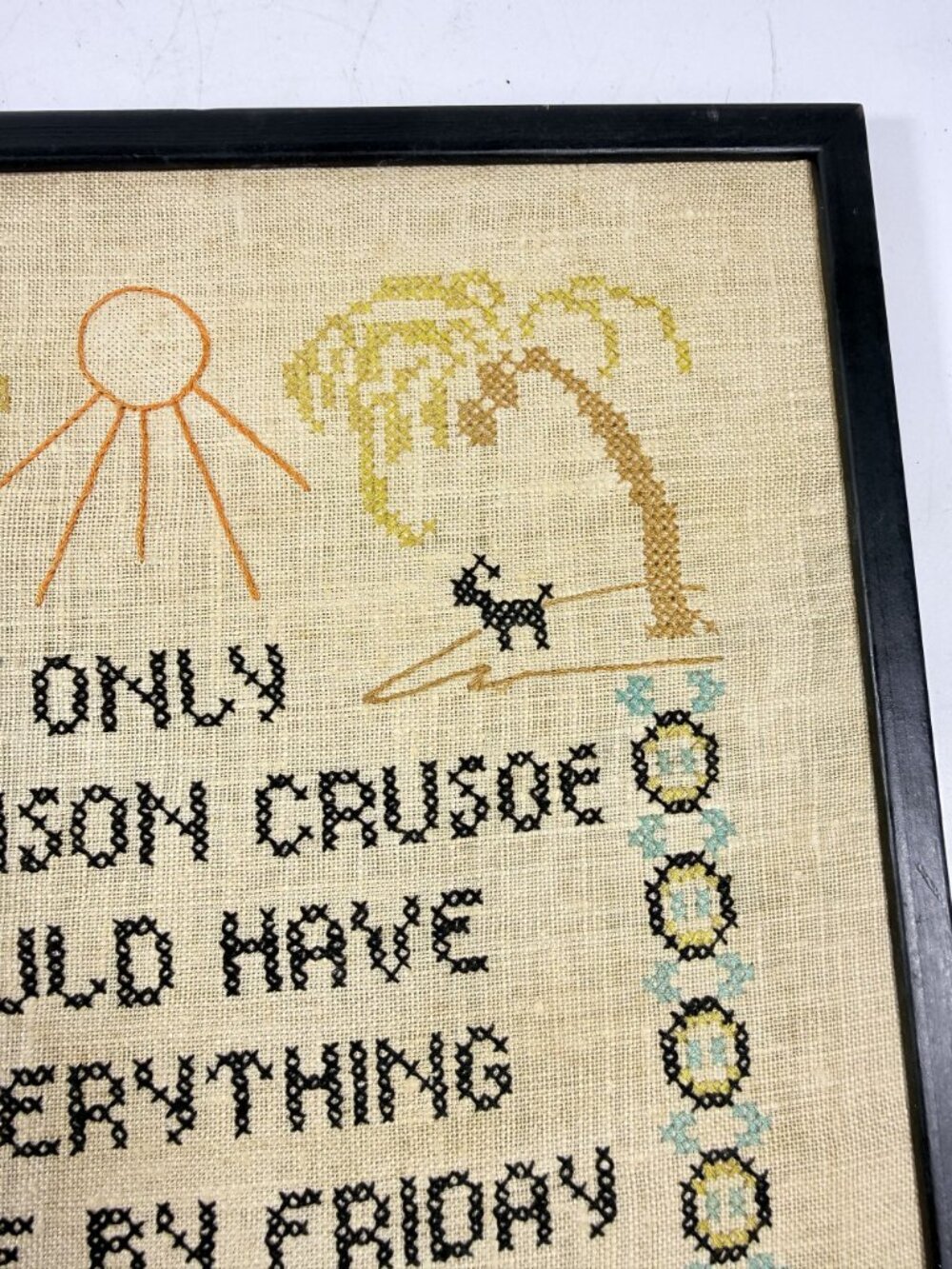 Framed Needlwork Cross Stitch Humor Only Robinson Crusoe Could Have Everything D - Picture 14 of 15